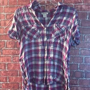 Lucky Brand Purple and White Plaid Short-Sleeve Button-Down
